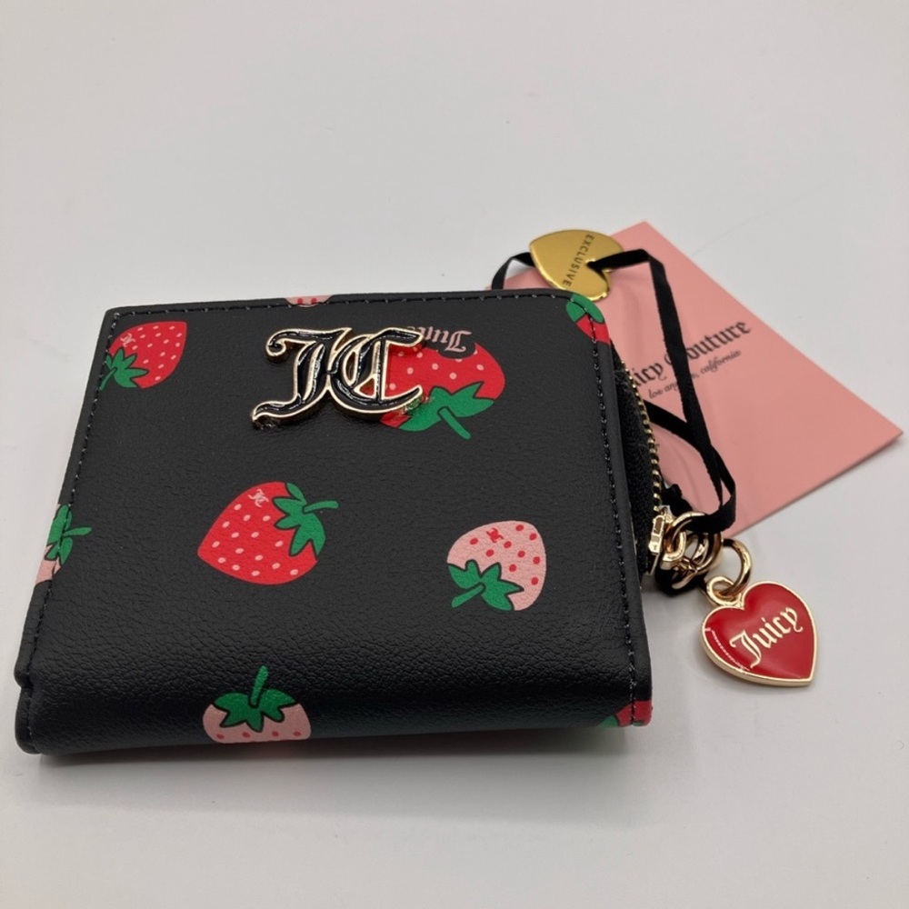 NWT Juicy Couture Black and Red with Heart Charm strawberry L ZIP
